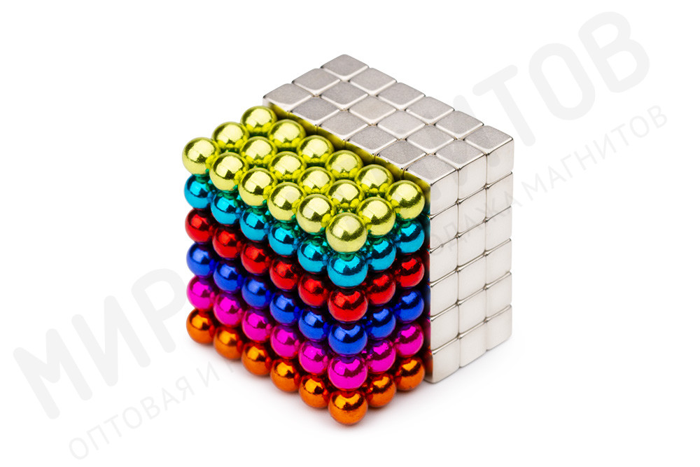 Forceberg Cube - конструктор-головоломка из магнитных шариков и кубиков 5 мм, цветной/стальной, 216 элементов в Москве
