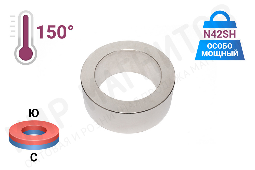 Неодимовый магнит кольцо 100х70х40 мм, N42SH в Рязани