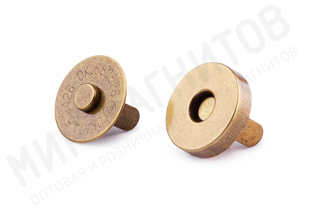 Магнитная кнопка застежка с креплением на усиках Ø18 мм, цв. Антик (под бронзу) в Орле