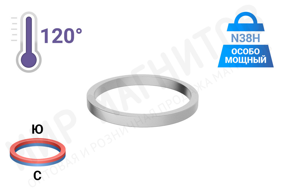 Неодимовый магнит кольцо 53x46x10 мм, N38H в Самаре