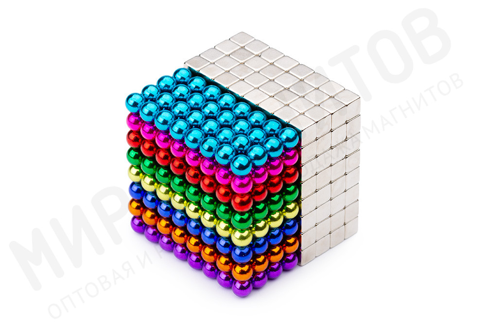 Forceberg Cube - конструктор-головоломка из магнитных шариков и кубиков 5 мм, цветной/стальной, 512 элементов в Москве